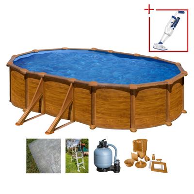 Ovalpool GRE "MAURITIUS", braun, B:300cm H:132cm L:500cm, Schwimmbecken, Maße inkl. Stützen 500 x 500 x 132 cm