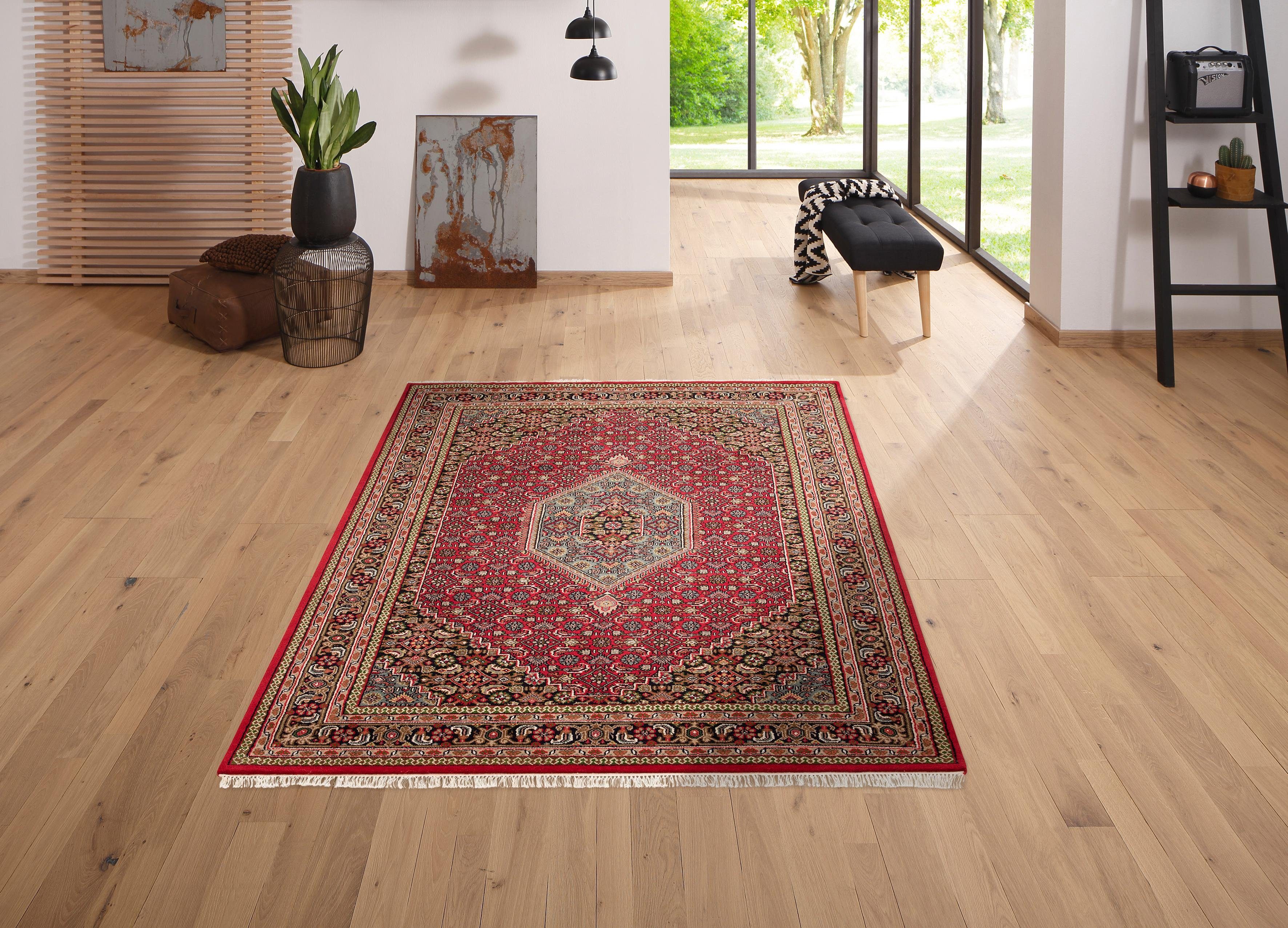Orientteppich MY HOME "Fares" Gr. 4, rot, B:170cm H:12mm L:240cm, Wolle, Teppiche, Fransenteppich, handgeknüpft, reine Wolle, mit Fransen, Wohnzimmer Image