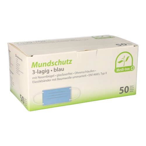 1000 Medi-Inn® Mundschutz Type II, 3-lagig 9 cm x 17,5 cm blau mit Nasenbügel Image