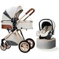 Portable Baby Pram Strollers Reversible Seat| One Hand Fold Carriage Stroller,Aluminum Alloy Frame,for 0-36 Months Babys,Footmuff Cotton Pad,Cream White,Concord12