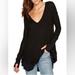 Free People Tops | Free People Laguna Black Thermal Waffle Weave V Neck Boho Tunic Top | Color: Black | Size: Xs