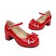 Mary Janes Patent Leather Block Med Heel Pumps for Women Shoes Lolita Fashion Vintage Maid Cosplay, red, 8.5 UK