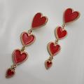 Free People Jewelry | Heart Dangle Stud Earrings | Color: Gold/Red | Size: Os