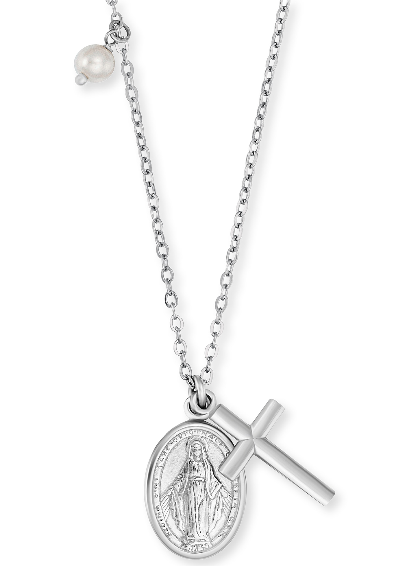 Kette mit Anhänger ENGELSRUFER "MARIA, ERN-LILMARIA-PE", bunt (silberfarben, weiß), Halsketten, Damen, Perlen Silber 925 (Sterlingsilber), L: 44, Perlen, Silber 925 (Sterlingsilber), mit Muschelkernperle Image