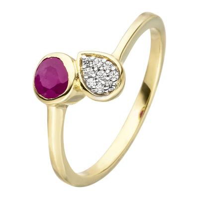 Fingerring JOBO Gr. 58, rot (rubinrot, rot), Fingerringe, Damen, 58, Gelbgold 333, 333 Gold mit Rubin und 9 Zirkonia Image
