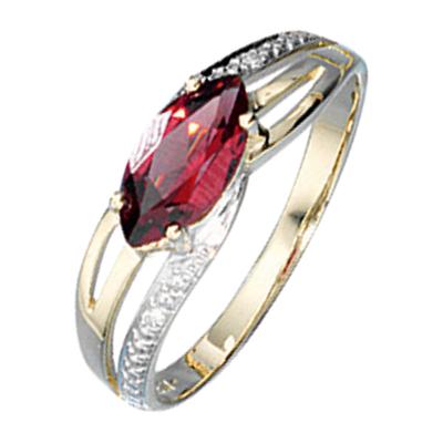 Diamantring JOBO Gr. 54, gelb (gelbgold 585), Fingerringe, Damen, 54, P1 = bei 10-facher Vergrößerung erkennbare Einschlüsse, Gelbgold 585-Diamanten, Gelbgold 585, Diamanten, 585 Gold bicolor mit Granat und 2 Diamanten Image