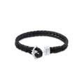 Armband KUZZOI "Herren Basic Anker Echtleder Geflochten 925 Silber" Armbänder Gr. 23 cm, ohne Stein, Silber 925 (Sterlingsilber), schwarz Herren Armbänder