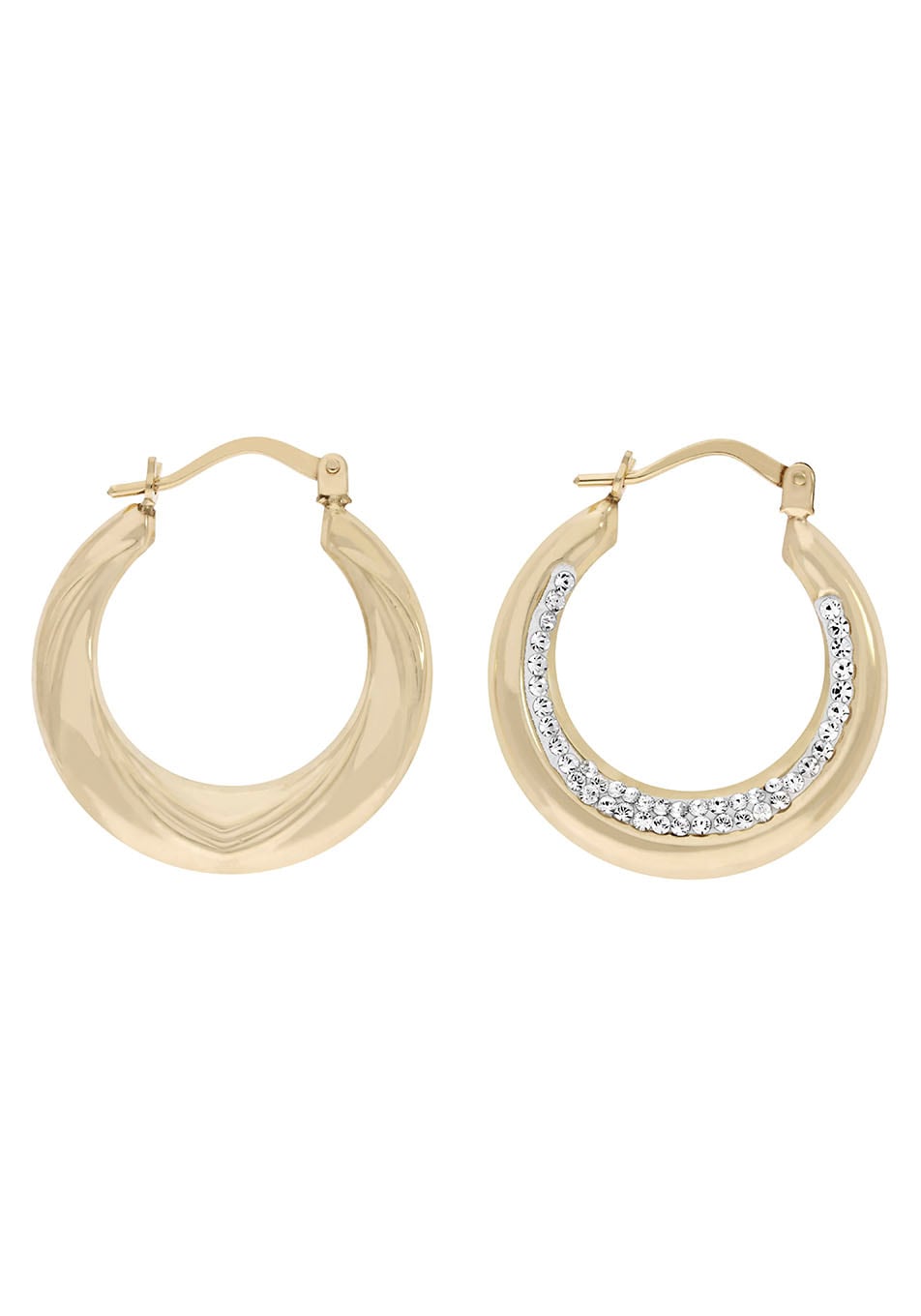 Paar Creolen FIRETTI "Schmuck Geschenk Gold 375 Ohrschmuck Creole", gold (gelbgoldfarben, weiß), Ohrringe, Damen, 21mm, Gelbgold 375, mit Kristallstein Image