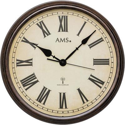 Funkwanduhr AMS "F5977", braun, Wanduhren, H: 8cm, Quarz,Metall,Glas,Wohnzimmer,Esszimmer,Küche,Arbeitszimmer,Büro,Flur Image