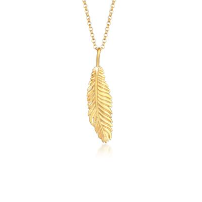 Kette mit Anhänger KUZZOI "Herren Feder Vogel 925 Silber", gold, Halsketten, Herren, 55, Silber 925 (Sterlingsilber), L: 55cm Image