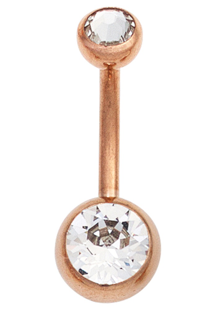 Bauchnabelpiercing JOBO, rosa (roségoldfarben), Piercings, Edelstahl, Edelstahl roségoldfarben mit Kristallsteinen