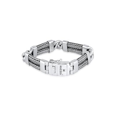 Armband KUZZOI "Herren Panzer Gliederarmband Modern 925 Silber" Gr. 21, silber, Armbänder, Herren, 21cm, ohne Stein, Silber 925 (Sterlingsilber) Image
