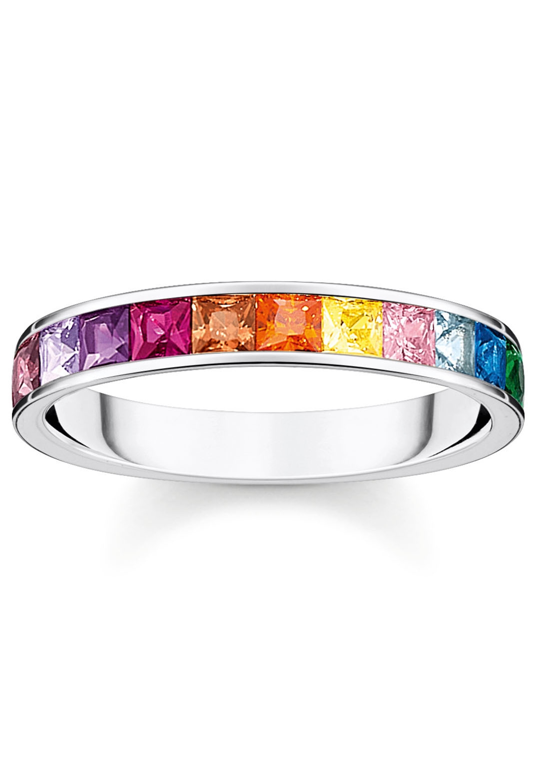 Fingerring THOMAS SABO "TR2403-477-7-52-64, TR2403-477-7-52-64, TR2403-996-7-52-66" Gr. 62, silber (silberfarben, mehrfarbig), Fingerringe, Damen, 62, Silber 925 (Sterlingsilber), 3mm, mit Glas-Keramik Stein, Korund, Zirkonia, Spinell (synth.) Image