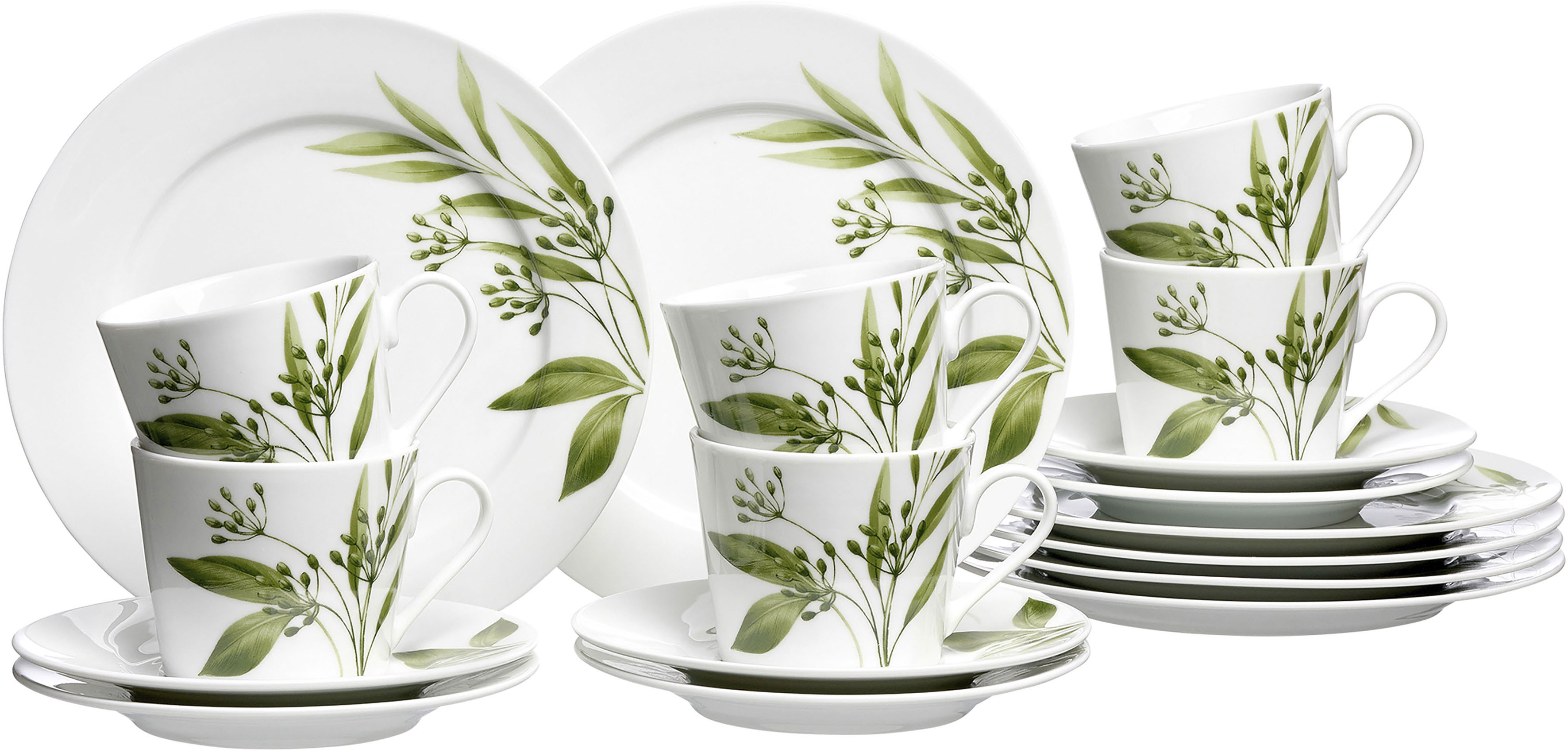 Kaffeeservice RITZENHOFF & BREKER "Evora", grün, 18 Stk., Porzellan, Geschirr-Sets, Kaffeeservice, Geschirr-Set mit Botanik-Motiv