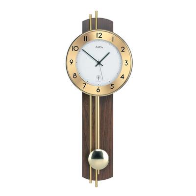 Funk-Pendelwanduhr AMS "F5266/1", braun (nussbaumfarben), Wanduhren, B/H/L: 10cm x 60cm x 25cm, Quarzuhr,Holzgehäuse,Esszimmer,Wohnzimmer Image