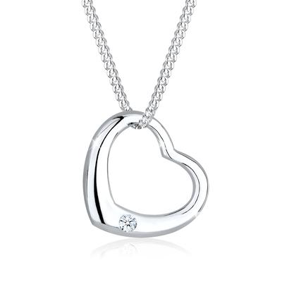 Collierkettchen ELLI DIAMONDS "Herz Liebe Romantik Diamant (0.03 ct.) 925 Silber", weiß, Halsketten, Damen, 45, 0.006 ct