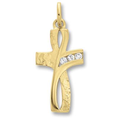 Ketten-Anhänger ONE ELEMENT "Zirkonia Kreuz Anhänger aus 333 Gelbgold", gold, Schmuckanhänger, Damen, Gelbgold 333-Gold, Gelbgold 333, Gold, Damen Gold Schmuck