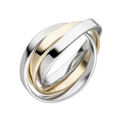 Fingerring JOBO "Wickelring" Gr. 54, silber (silber 925), Fingerringe, Damen, 54, Silber 925 (Sterlingsilber), 3-reihig verschlungen 925 Silber bicolor vergoldet Image