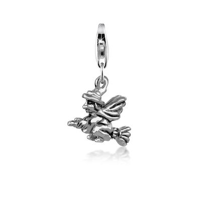 Charm-Einhänger NENALINA "Hexen-Anhänger Halloween Besen oxidiert 925 Silber", silber, Charms, Damen, ohne Stein, Silber