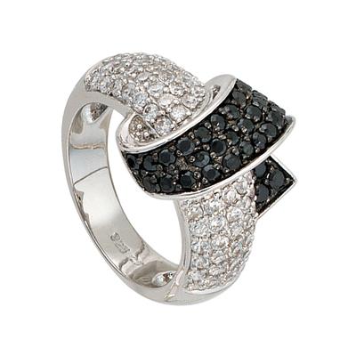 Silberring JOBO "Ring mit Zirkonia schwarz weiß" Gr. 64, silber (silber 925), Fingerringe, Damen, 64, Silber 925 (Sterlingsilber), 925 Silber rhodiniert Image