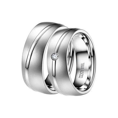 Trauring DOOSTI "Schmuck Geschenk Edelstahl Trauring Ehering Partnerring LIEBE" Gr. 60, silber (edelstahlfarben), Fingerringe, 60, ohne Zirkonia, Edelstahl, 7mm, Made in Germany - wahlweise mit oder ohne Zirkonia Image