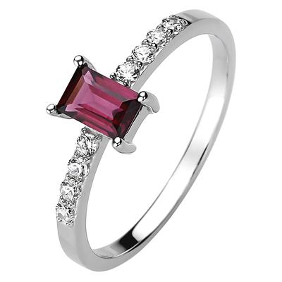 Fingerring JOBO Gr. 56, rot (rot, rot), Fingerringe, Damen, 56, Silber 925 (Sterlingsilber), 925 Silber mit Rhodolith und 8 Zirkonia Image