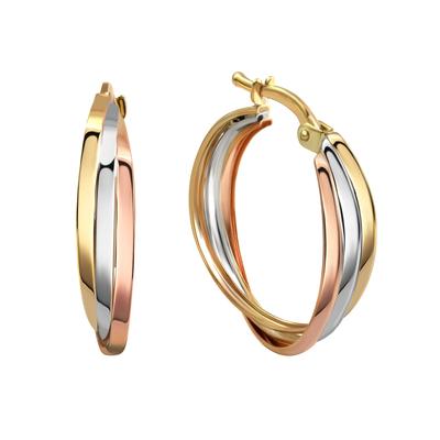Paar Creolen "Gold 333 dreifarbig", bunt (mehrfarbig), FASCINATION BY ELLEN K., Ohrringe, Damen, ONE-SIZE, Gold