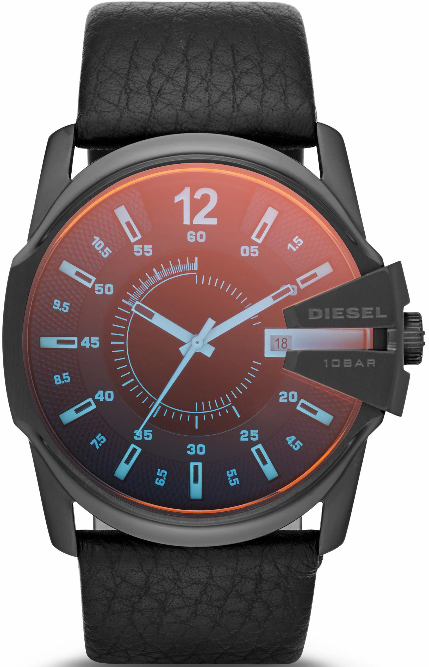 Quarzuhr DIESEL "MASTER CHIEF", schwarz, Armbanduhren, Herren, Armbanduhr, Herrenuhr, mit irisierendem Mineralglas, Lederarmband Image