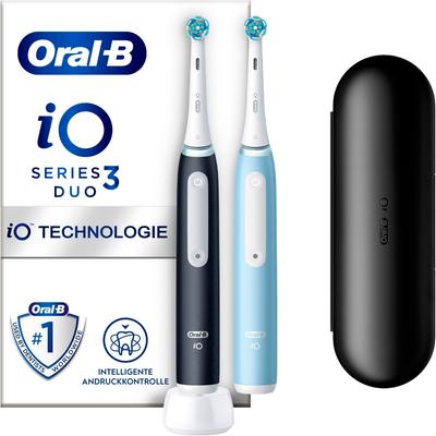 Elektrische Zahnbürste ORAL-B "iO Series 3 Doppelpack" Elektrozahnbürsten blau (matt black/ice blue) Magnet-Technologie