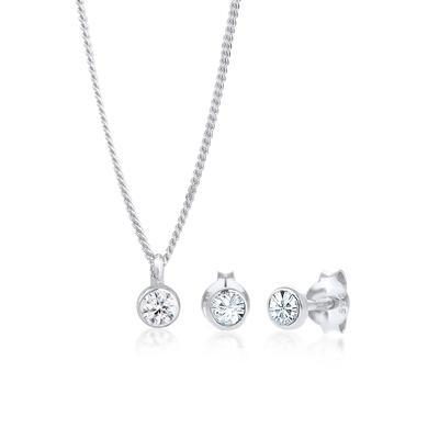 Schmuckset ELLI "Basic Solitär 925 Sterling Silber, mit Kristallen von Swarovski", weiß, Schmuck-Sets, Damen, OneSize,mit Stein, Silber 925 (Sterlingsilber)