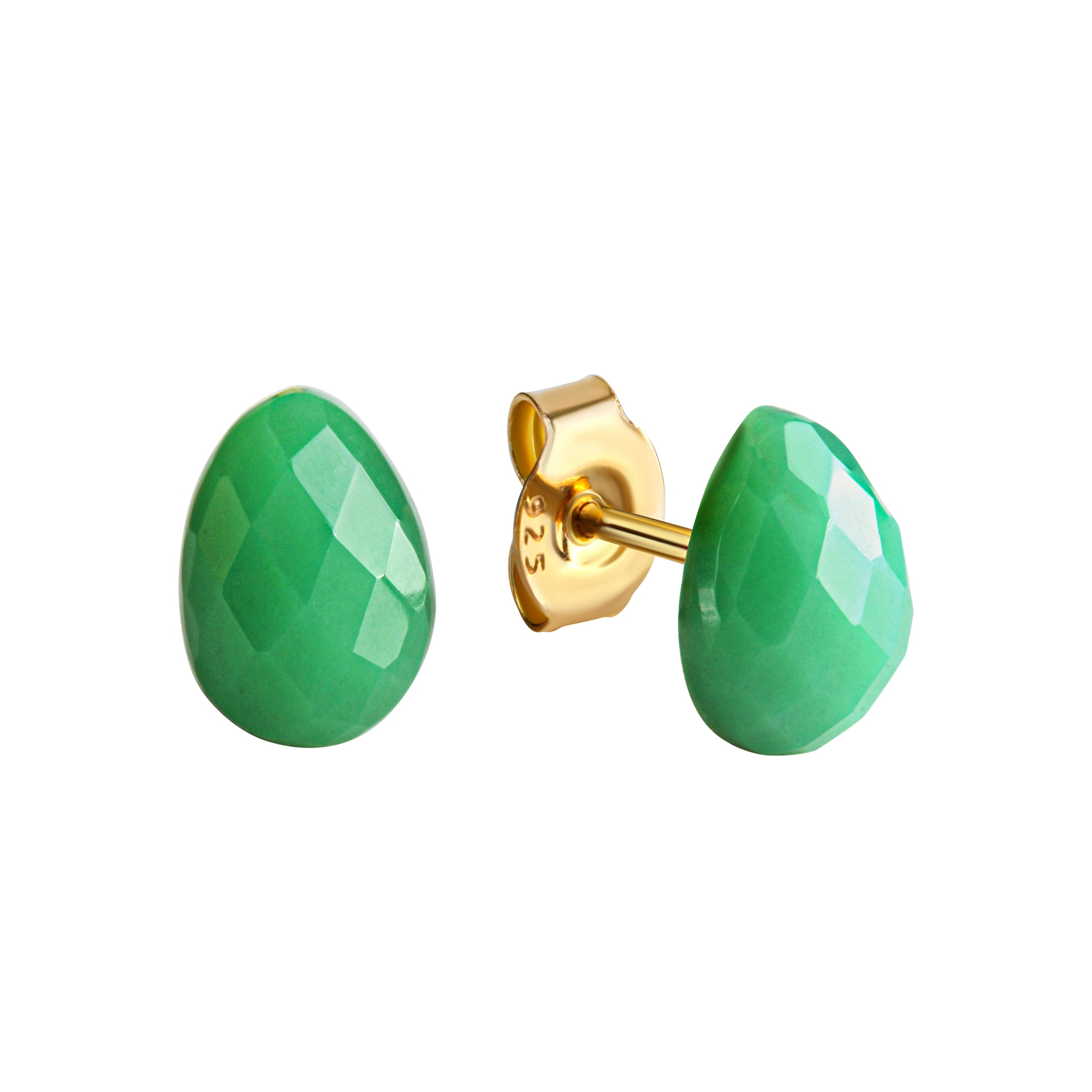 Paar Ohrstecker JAMELLI "Silber 925 vergoldet mit echtem Chrysopras 8x6,5mm", gelb (gelb, grün), Ohrringe, Damen, one-size, 2,34, Silber 925 (Sterlingsilber) Image
