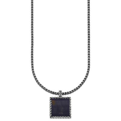 Kette mit Anhänger HECHTER PARIS "Schmuck Geschenk Silber 925 Halsschmuck Halskette Venezianer Stein", bunt (silberfarben, schwarz, blau), Halsketten, Herren, Silber 925 (Sterlingsilber), L: 55cm B: 1,9mm, mit Onyx oder Tigerauge, B:1,9mm Image