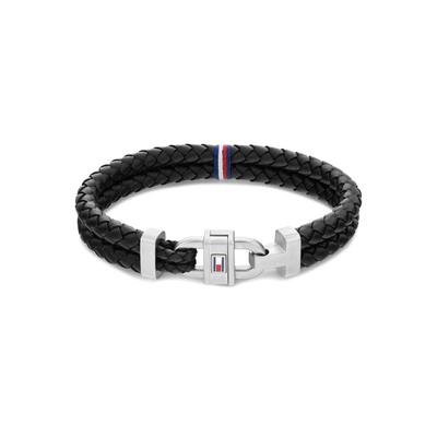 Armband TOMMY HILFIGER "Schmuck Edelstahl Armschmuck Lederarmband", grau (schwarz, edelstahlfarben), Armbänder, Herren, 