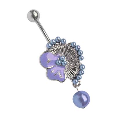 Bauchnabelpiercing ADELIA´S "Piercing Bauchnabelpiercing", blau (hellblau), Piercings, Damen, Titan, Blume mit vielen kleinen Perlen Image