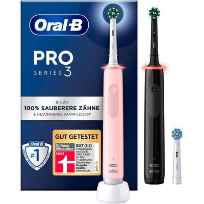 Elektrische Zahnbürste ORAL-B "Pro 3 3900" Elektrozahnbürsten schwarz (schwarz/pink) Doppelpack 3 Putzmodi