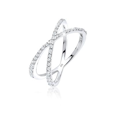 Fingerring ELLI "Silberring Kreuz mit Zirkonia 925 Silber" Gr. 52, weiß, Fingerringe, Damen, 52mm,mit Steinen, Silber 925 (Sterlingsilber), 2mm Image