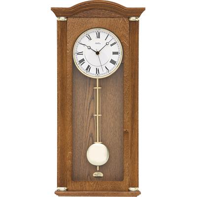 Funk-Pendelwanduhr AMS "F5014/4", braun (eichefarben), Wanduhren, B/H/L: 28cm x 10cm x 64cm, Quarzuhr,Holz-/Glasgehäuse,mit Alarm,Eiche,Esszimmer,Wohnzimmer Image