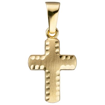 Kreuz-Anhänger JOBO "Anhänger Kreuz", gelb (gelbgold 585), Schmuckanhänger, Damen, Gelbgold 585, 585 Gold diamantiert