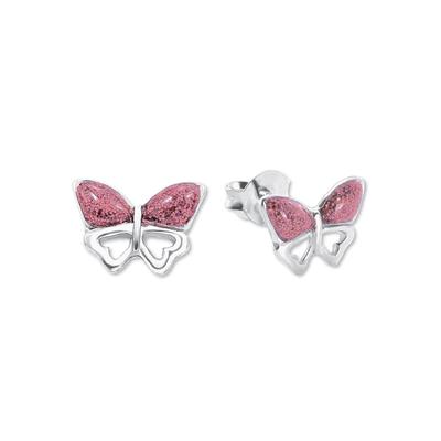 Paar Ohrstecker AMOR "Schmetterling, 2021288", bunt (silberfarben, rosa), Ohrringe, Mädchen, Silber 925 (Sterlingsilber) Image