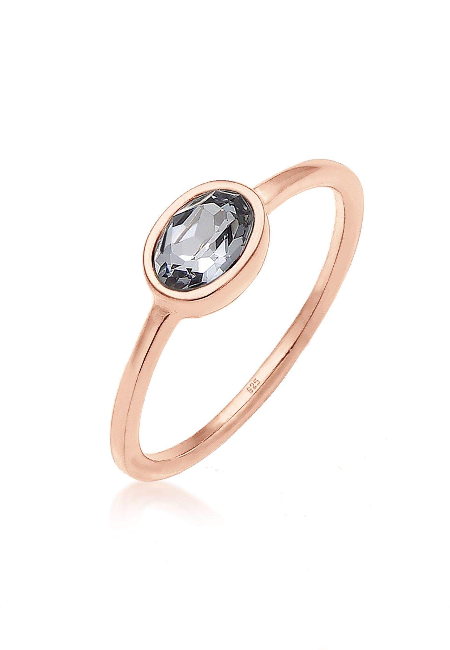 Verlobungsring ELLI "Oval Glas Kristalle Grau 925 Sterling Silber" Gr. 52, rosa (rosegold), Fingerringe, Damen, 52mm, Silber 925 (Sterlingsilber), 1,5mm Image