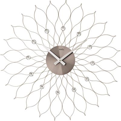 Wanduhr AMS "W9608", silber (silberfarben), Wanduhren, Ø 50cm, Quarzuhr,Wohnzimmer,Esszimmer,Küche,Arbeitszimmer,Büro,Flur Image