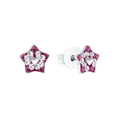 Paar Ohrstecker PRINZESSIN LILLIFEE "Stern mit Herz, 2035299", pink (silberfarben, kristallweiß, kristallweiß), Ohrringe, Mädchen, Silber 925 (Sterlingsilber), mit Preciosa Crystal Image