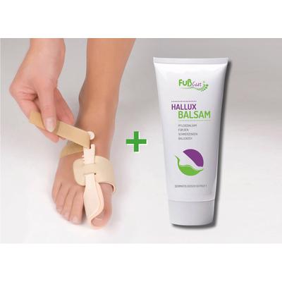 Hallux-Bandage FUSSGUT "Nachtbandage & Hallux Balsam" Zehenkorrektoren Gr. 1, beige (natur) links, Gr.1 (36-40), Gr.2 (41-46)