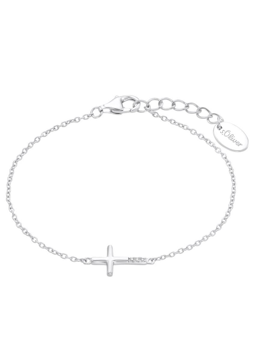 Armband S.OLIVER JUNIOR "Armkette Kreuz", silber (silberfarben, kristallweiß, kristallweiß), Armbänder, Jungen, 16cm, Silber 925 (Sterlingsilber), Armband, mit Zirkonia (synth.)