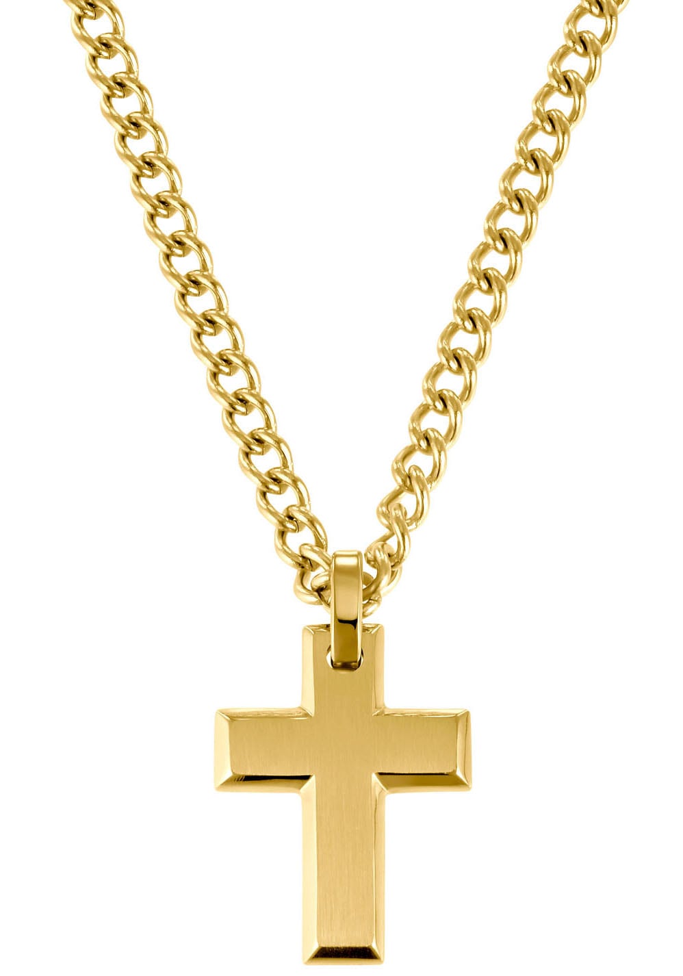 Kette mit Anhänger S.OLIVER "Kreuz", gold (gelbgoldfarben), Halsketten, Herren, Edelstahl, L: 50