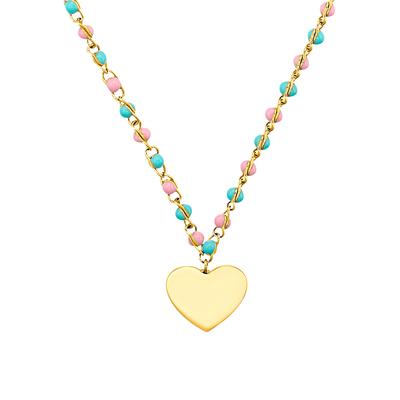 Kette mit Anhänger PRINZESSIN LILLIFEE "Herz, 2033362", bunt (gelbgoldfarben, blau, rosa), Halsketten, Mädchen, Edelstahl, L: 38cm B: 2,2mm, B:2,2mm Image