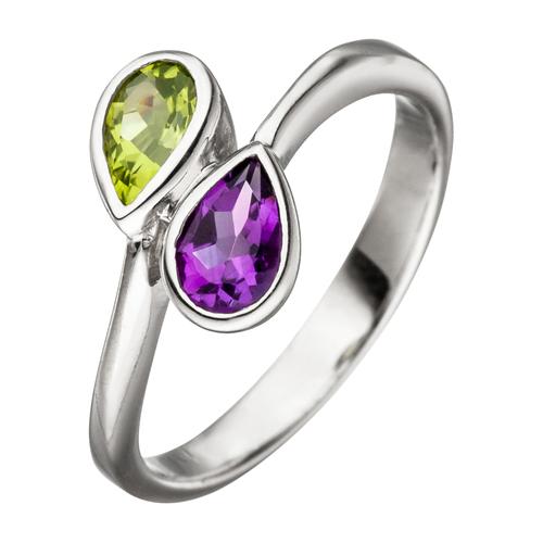 Silberring JOBO Fingerringe Gr. 52, Silber 925 (Sterlingsilber), silberfarben (silber 925) Damen 925 Silber mit Amethyst und Peridot