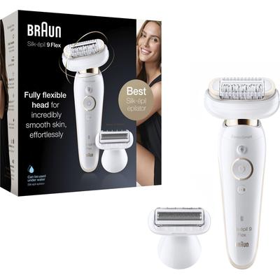 Epilierer BRAUN "Silk-épil 9 Flex 9-006" goldfarben (weiß, gold) Damen kabellose Wet & Dry-Epilation, breiter Kopf mit 40 Pinzetten