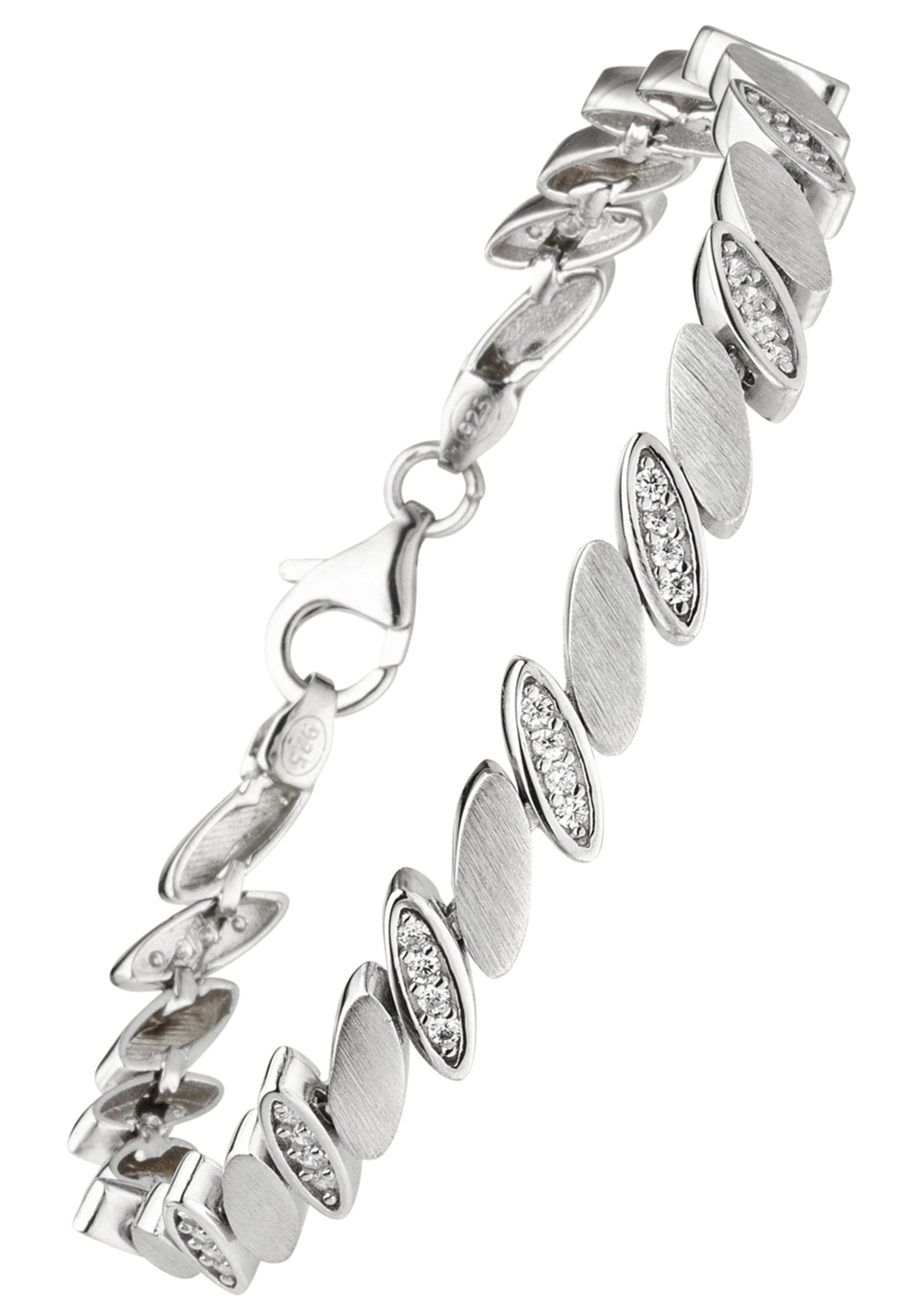 Armband JOBO, silber (silber 925, weiß), Armbänder, Damen, 19cm, Silber 925 (Sterlingsilber), Armband, 925 Silber matt mit 52 Zirkonia 19 cm