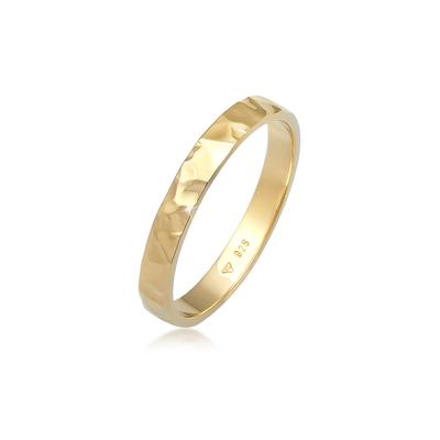 Fingerring ELLI "Basic Bandring Fein Gehämmert 925 Silber" Gr. 52, gold, Fingerringe, Damen, 52mm, ohne Stein, Silber 92